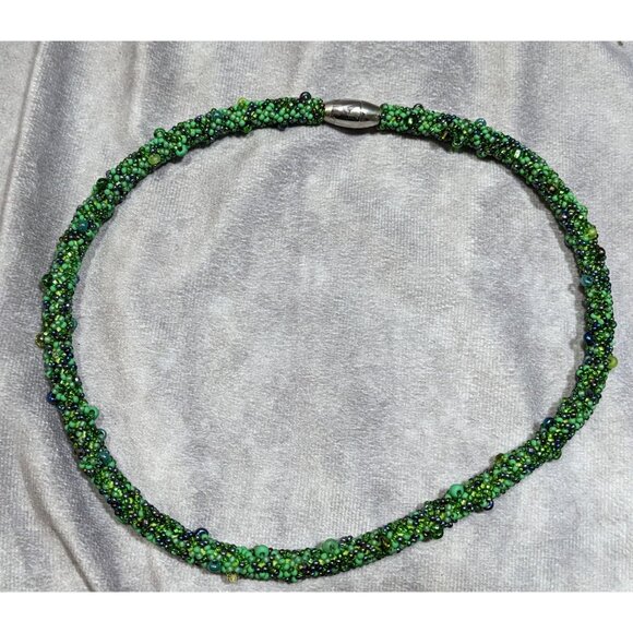 Fantasy Fairycore Green Glass Beaded Collar Necklace - Picture 6 of 6